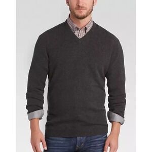 Joseph Abboud Men soft and warm Gray 100% Cashmere V Neck‎ Sweater EUC
